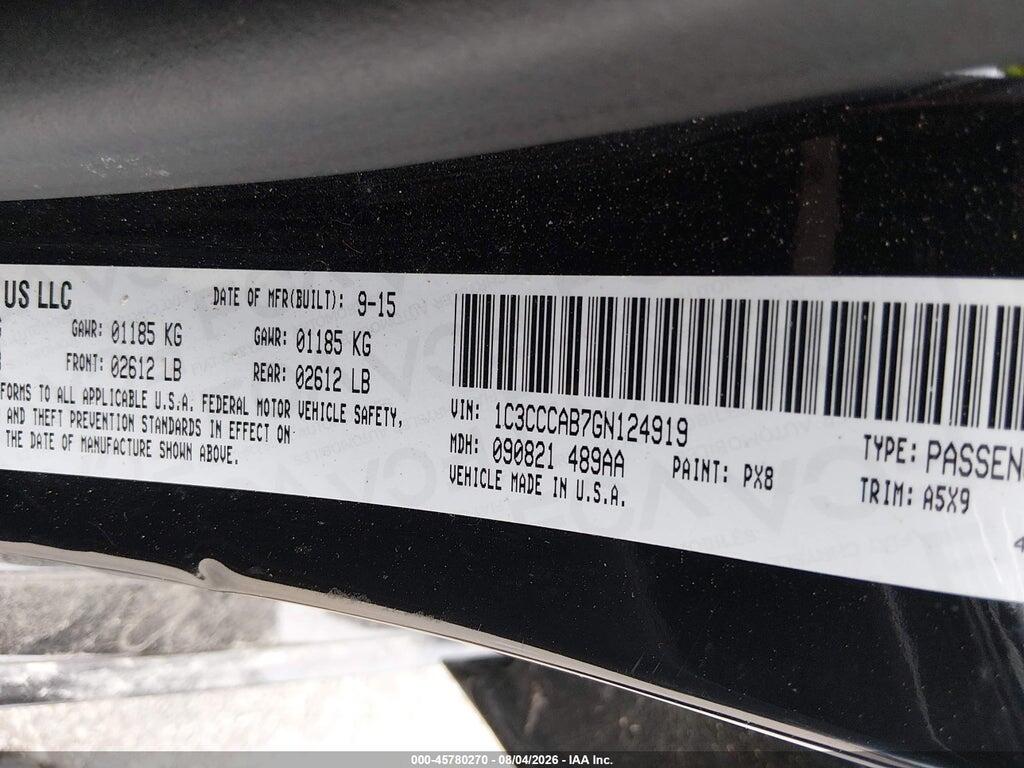 1C3CCCAB7GN124919 2016 CHRYSLER 200 photo no. 9