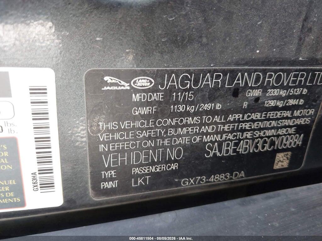 SAJBE4BV3GCY09884 2016 JAGUAR XF photo no. 9