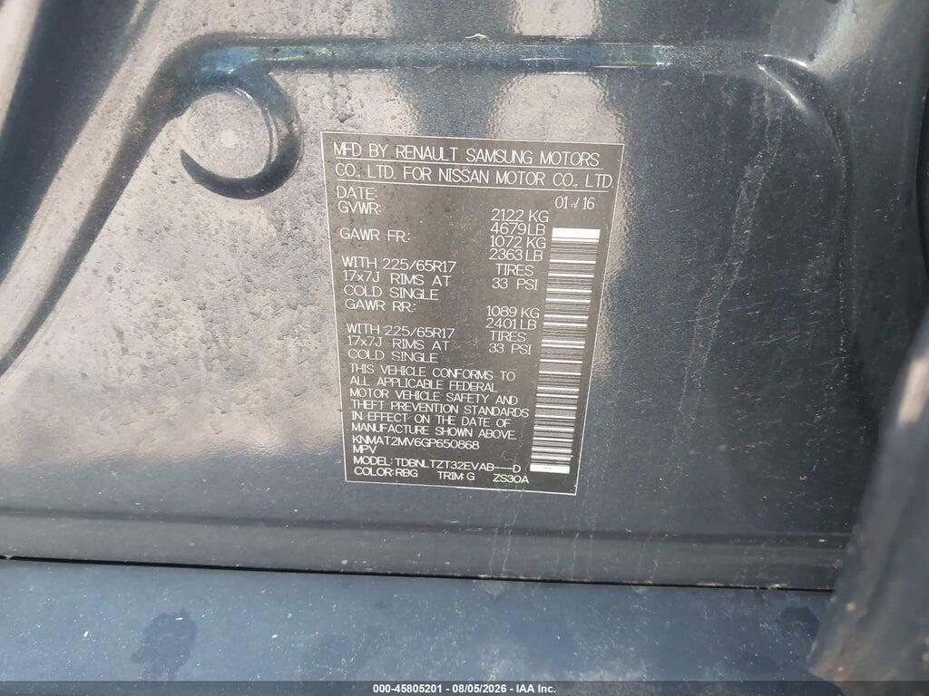 KNMAT2MV6GP650868 2016 NISSAN ROGUE photo no. 9