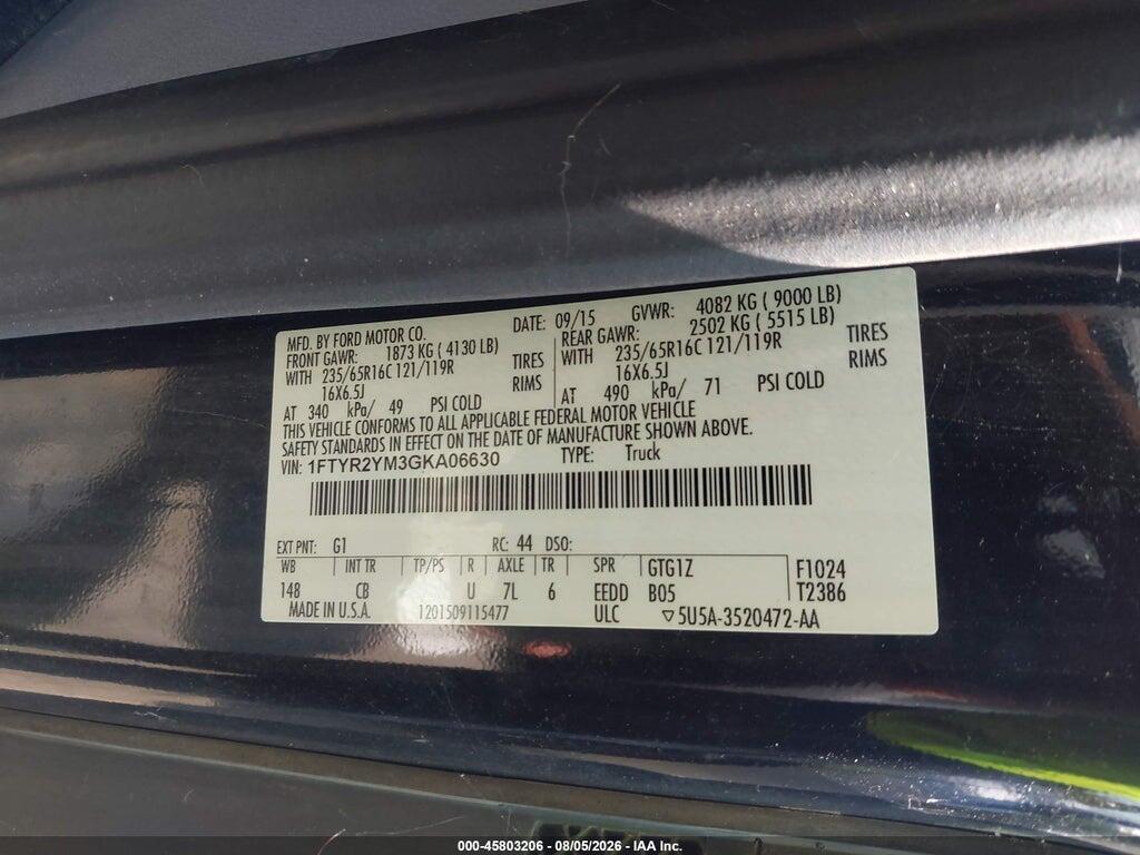 1FTYR2YM3GKA06630 2016 FORD TRANSIT-250 photo no. 9