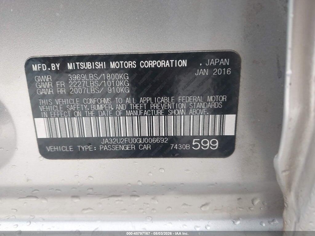 JA32U2FU0GU006692 2016 MITSUBISHI LANCER photo no. 9