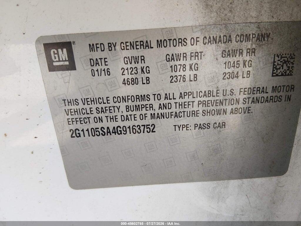 2G1105SA4G9163752 2016 CHEVROLET IMPALA photo no. 9