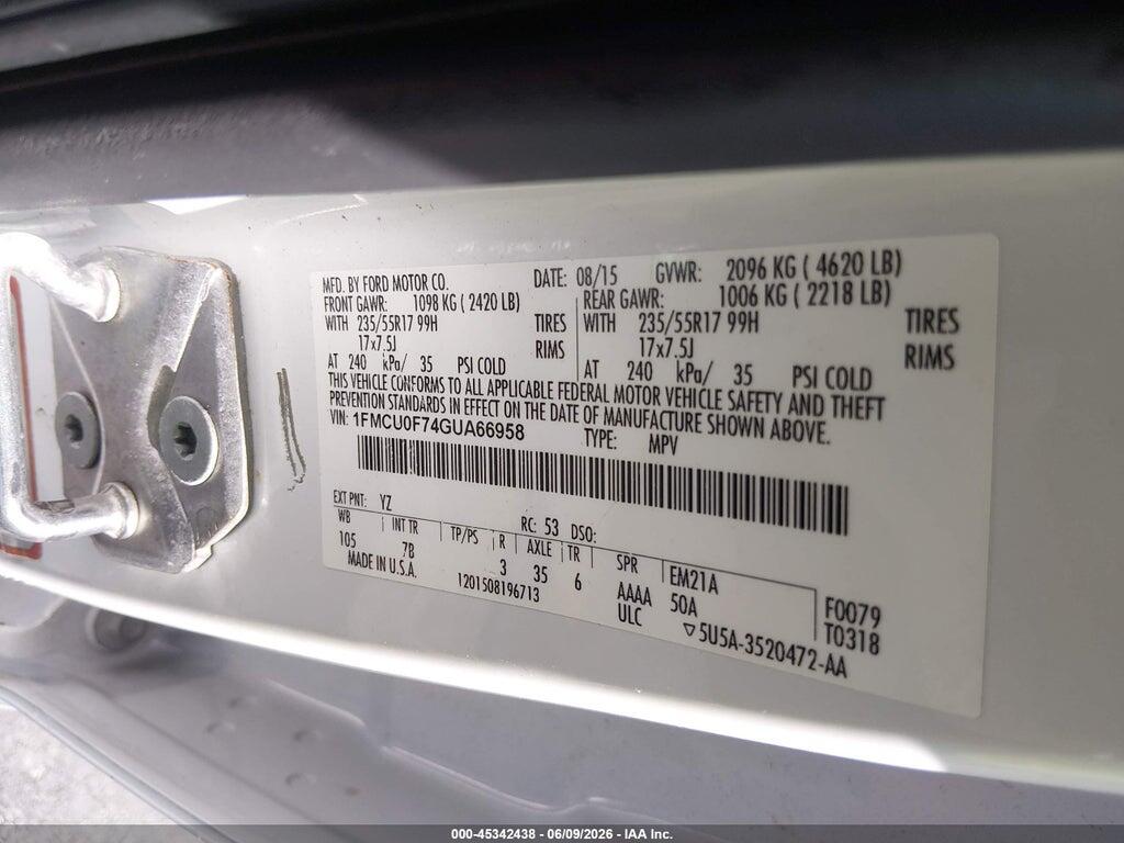 1FMCU0F74GUA66958 2016 FORD ESCAPE photo no. 9