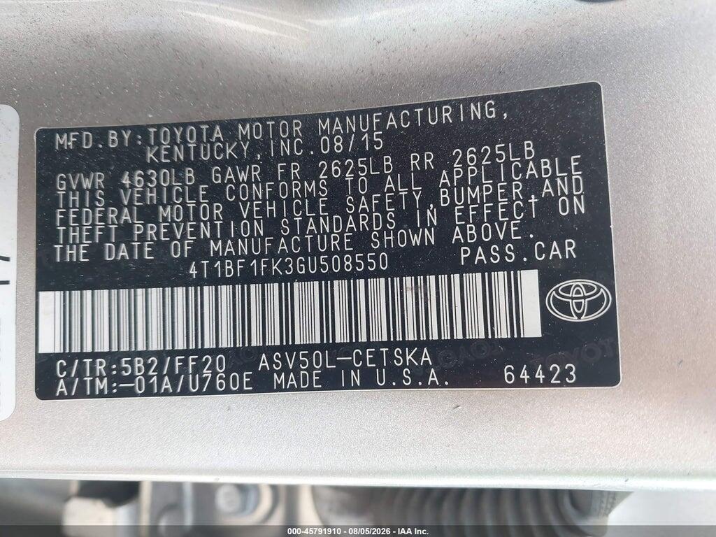 4T1BF1FK3GU508550 2016 TOYOTA CAMRY photo no. 9