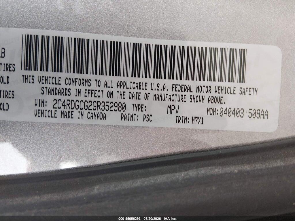 2C4RDGCG2GR352980 2016 DODGE GRAND CARAVAN photo no. 9