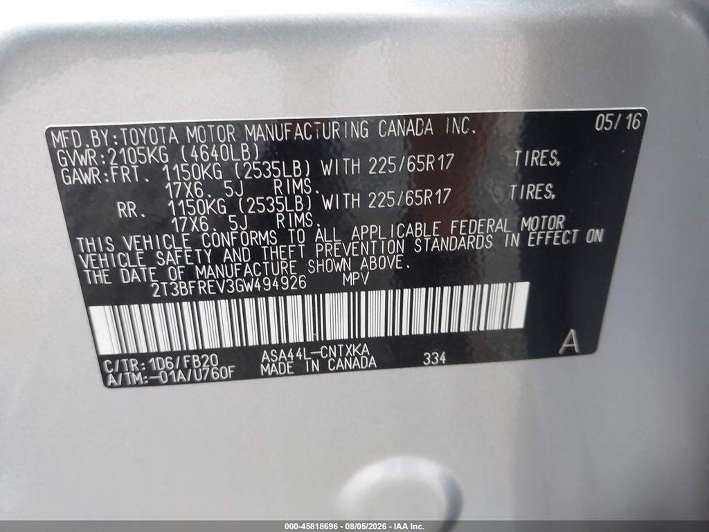 2T3BFREV3GW494926 2016 TOYOTA RAV4 photo no. 9