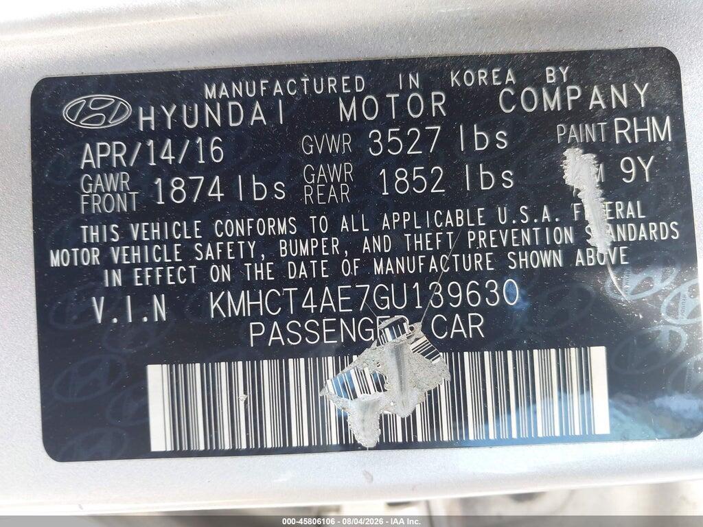 KMHCT4AE7GU139630 2016 HYUNDAI ACCENT photo no. 9
