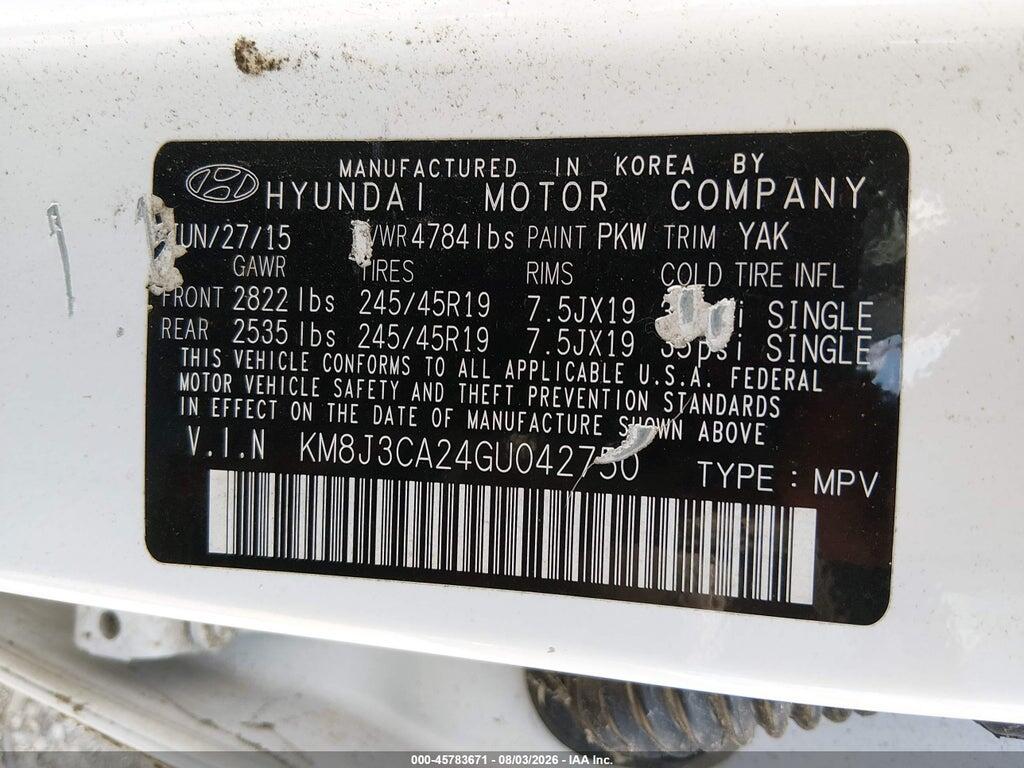 KM8J3CA24GU042750 2016 HYUNDAI TUCSON photo no. 9