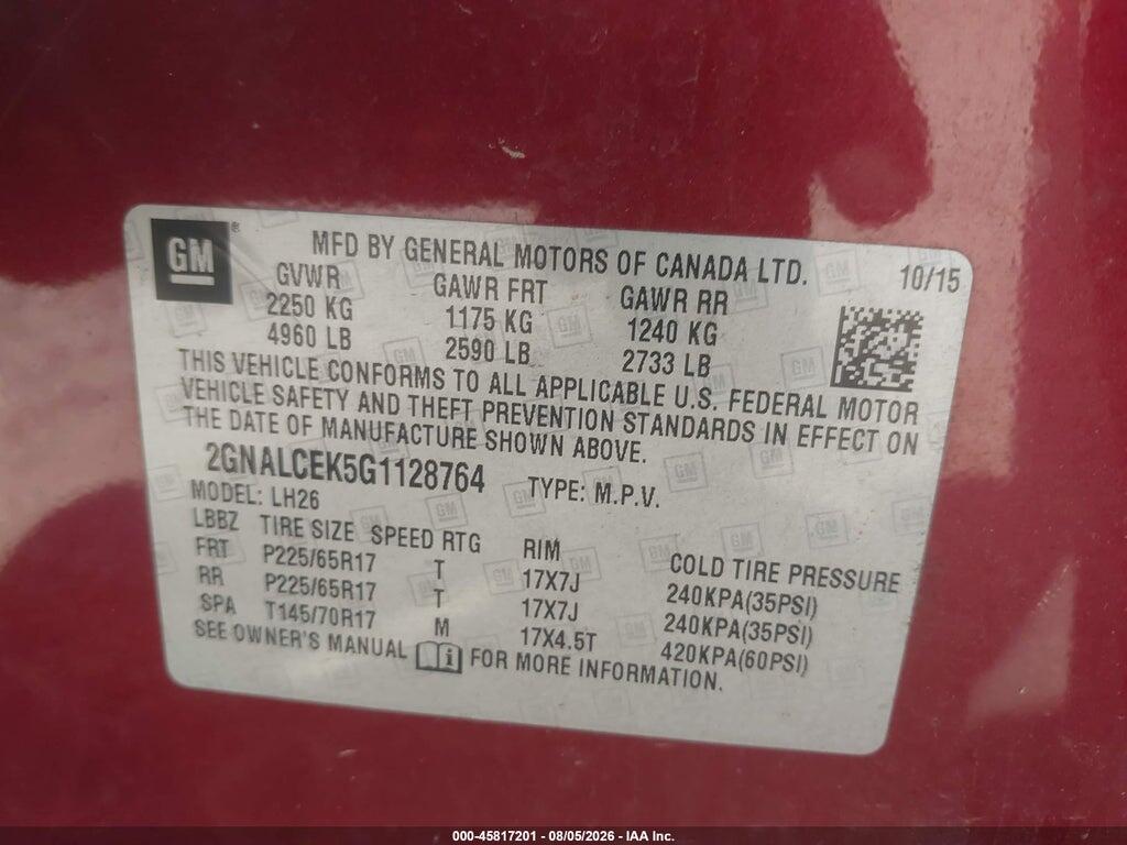 2GNALCEK5G1128764 2016 CHEVROLET EQUINOX photo no. 9
