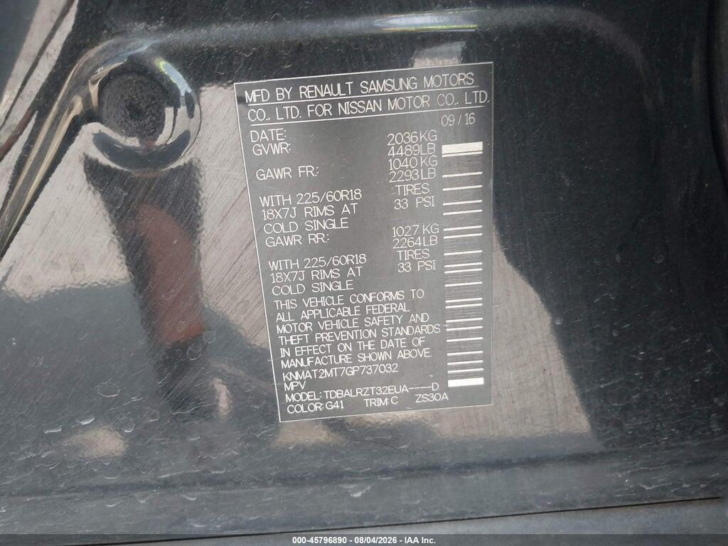KNMAT2MT7GP737032 2016 NISSAN ROGUE photo no. 9