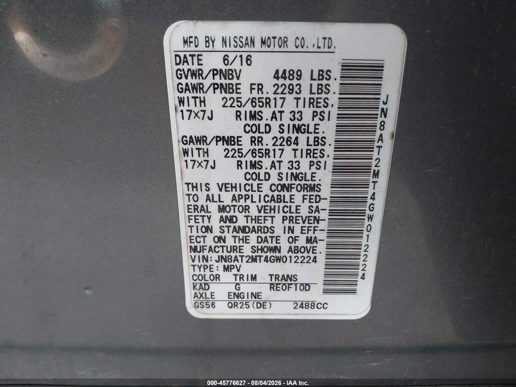 JN8AT2MT4GW012224 2016 NISSAN ROGUE photo no. 9