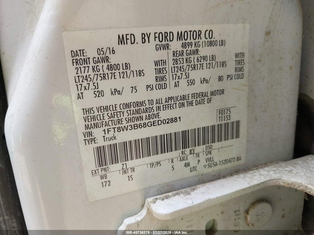 1FT8W3B68GED02881 2016 FORD F-350 photo no. 9