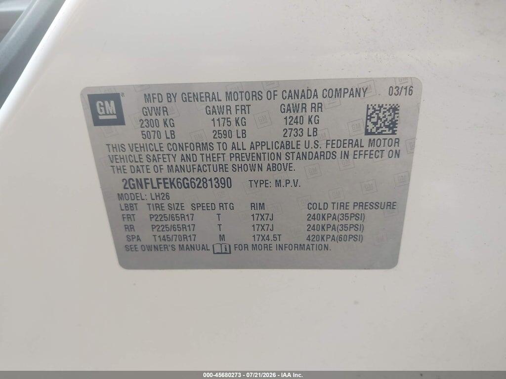 2GNFLFEK6G6281390 2016 CHEVROLET EQUINOX photo no. 9