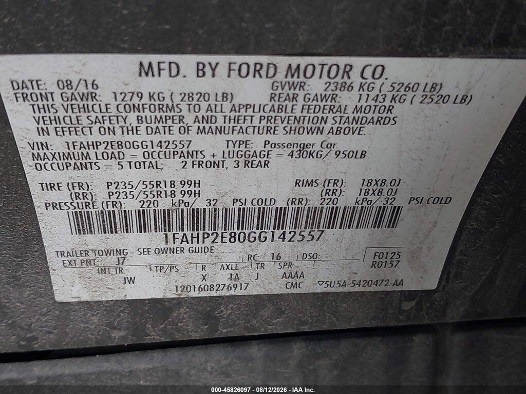 1FAHP2E80GG142557 2016 FORD TAURUS photo no. 9