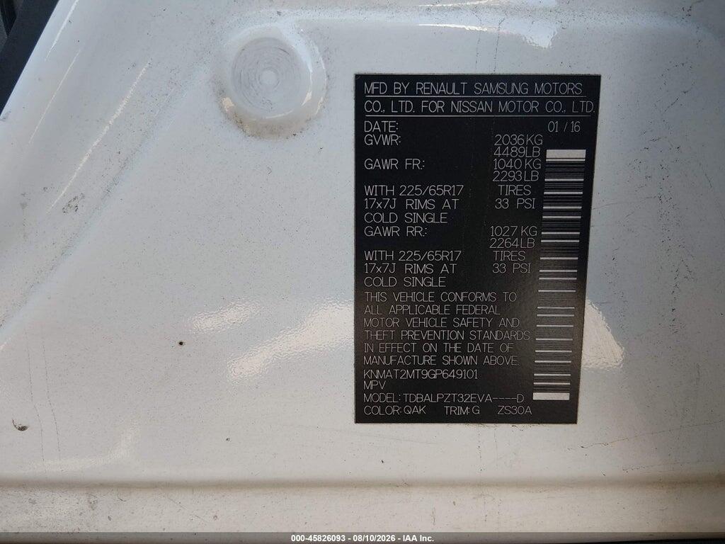 KNMAT2MT9GP649101 2016 NISSAN ROGUE photo no. 9