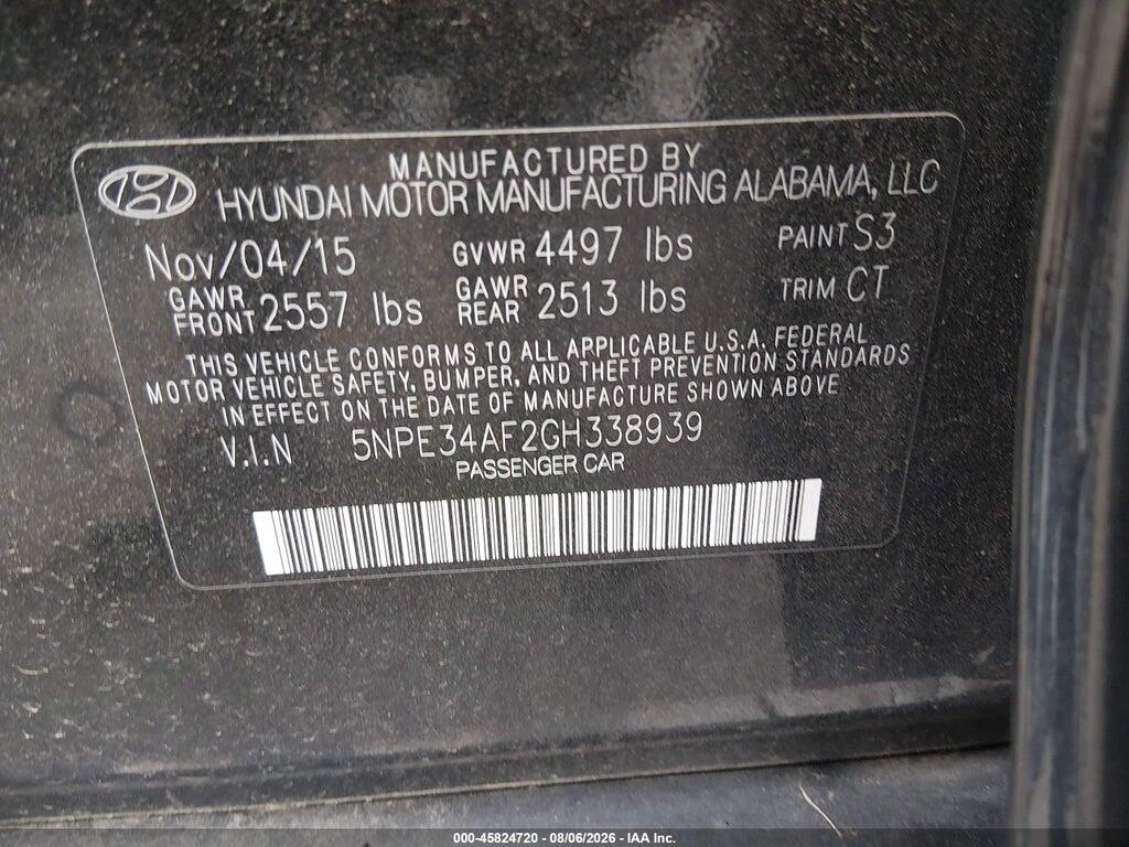 5NPE34AF2GH338939 2016 HYUNDAI SONATA photo no. 9