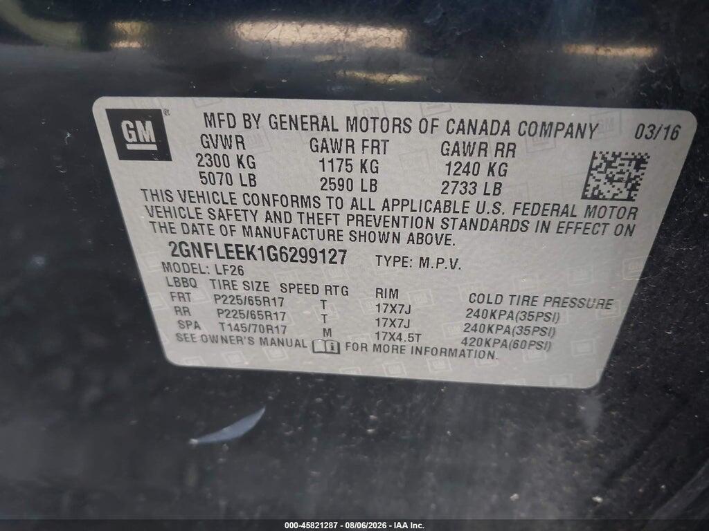 2GNFLEEK1G6299127 2016 CHEVROLET EQUINOX photo no. 9