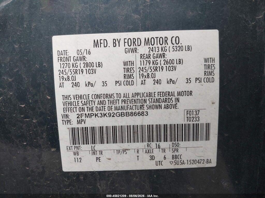 2FMPK3K92GBB86683 2016 FORD EDGE photo no. 9