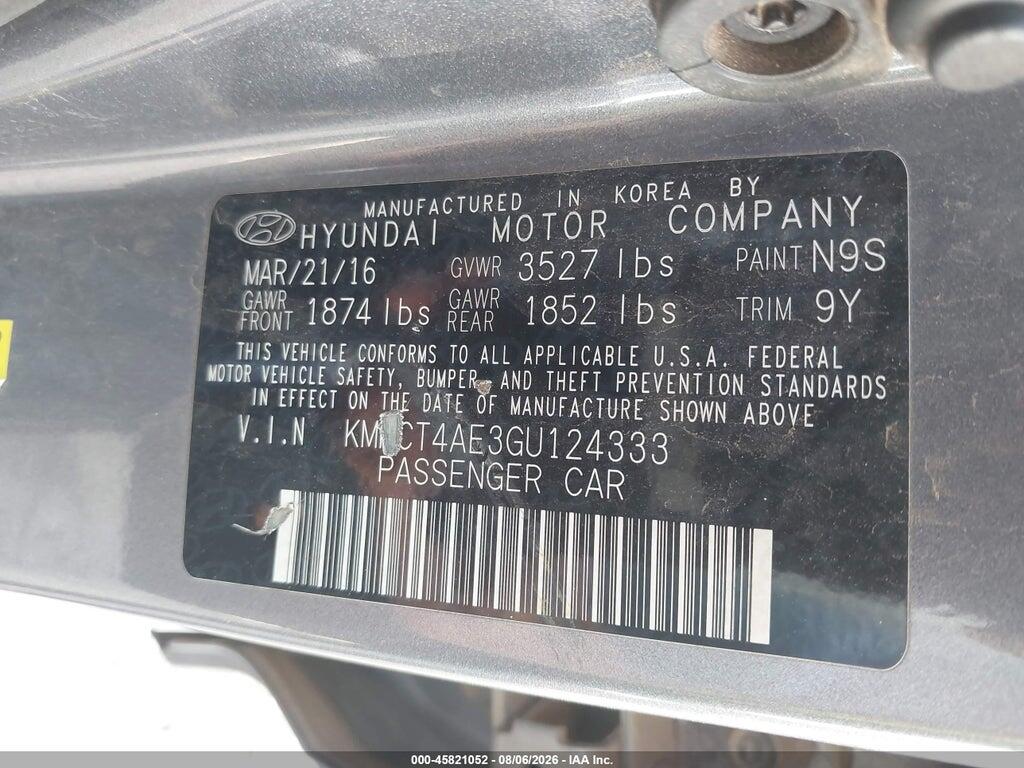 KMHCT4AE3GU124333 2016 HYUNDAI ACCENT photo no. 9