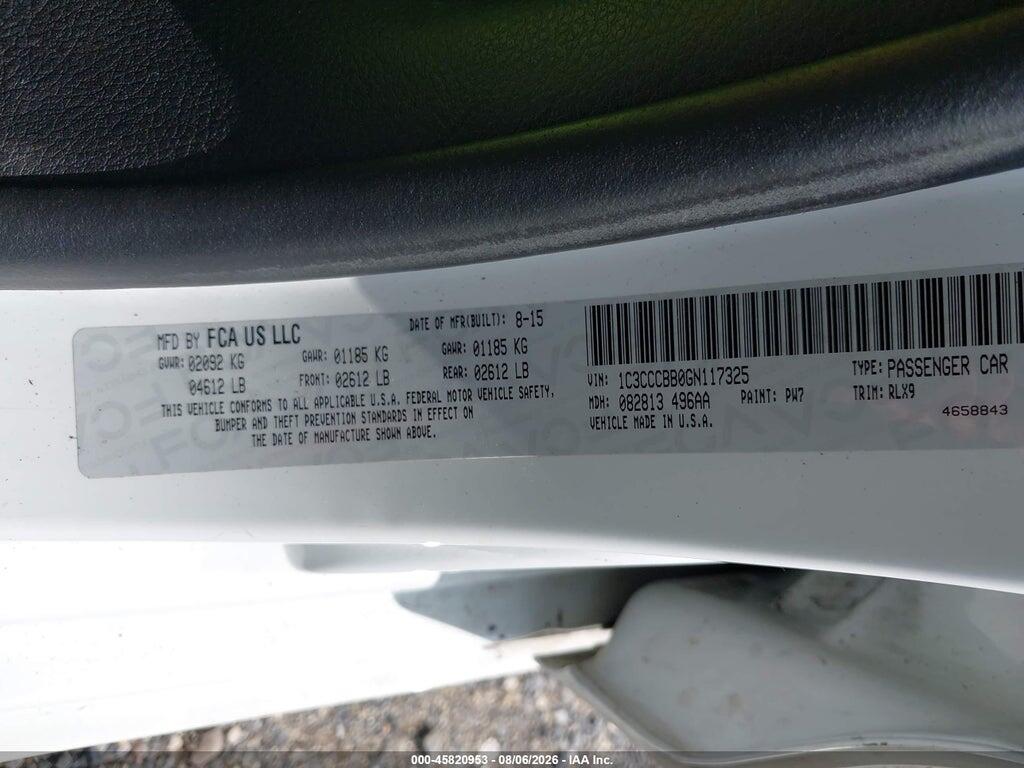 1C3CCCBB0GN117325 2016 CHRYSLER 200 photo no. 9