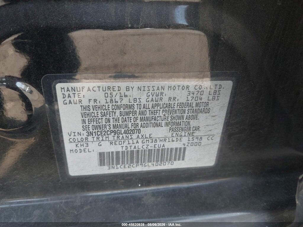 3N1CE2CP9GL402070 2016 NISSAN VERSA NOTE photo no. 9