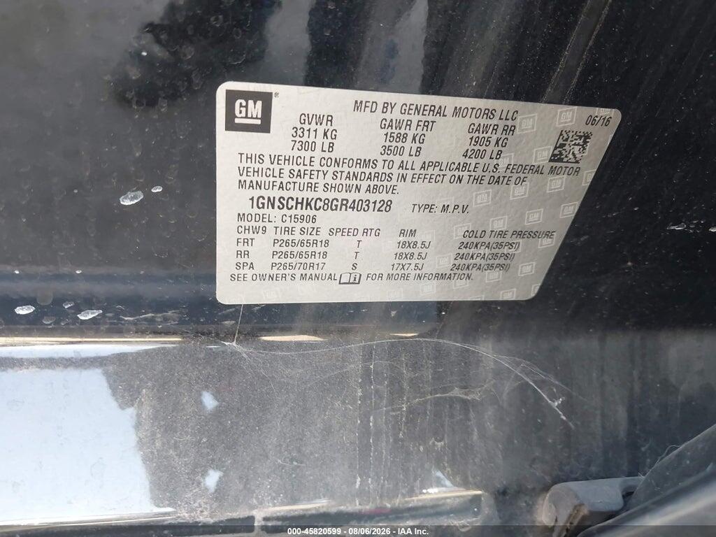 1GNSCHKC8GR403128 2016 CHEVROLET SUBURBAN photo no. 9