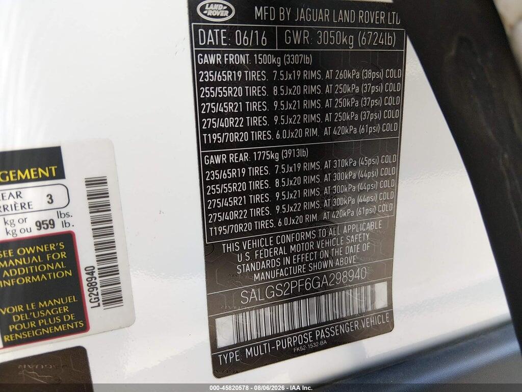 SALGS2PF6GA298940 2016 LAND ROVER RANGE ROVER photo no. 9