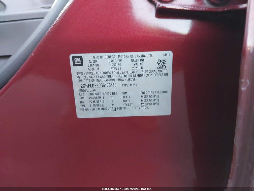 2GNFLGE36G6176458 2016 CHEVROLET EQUINOX photo no. 9