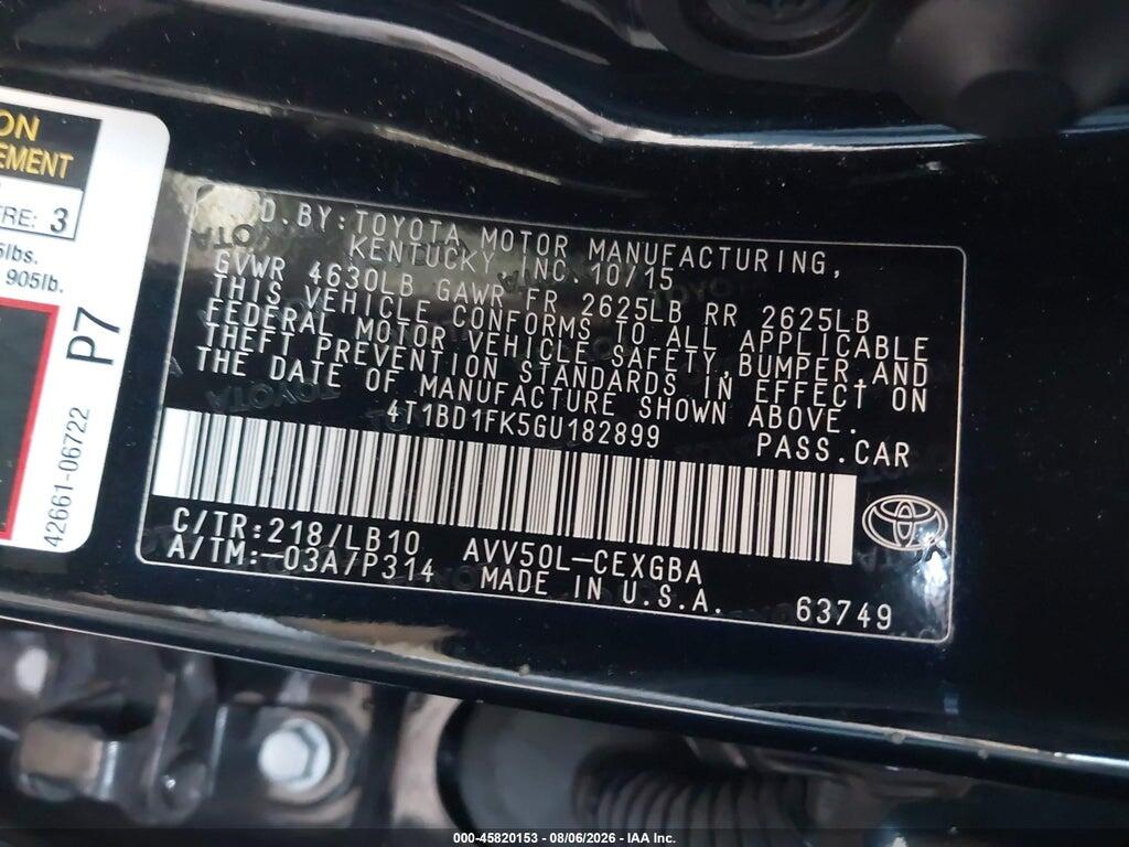 4T1BD1FK5GU182899 2016 TOYOTA CAMRY HYBRID photo no. 9