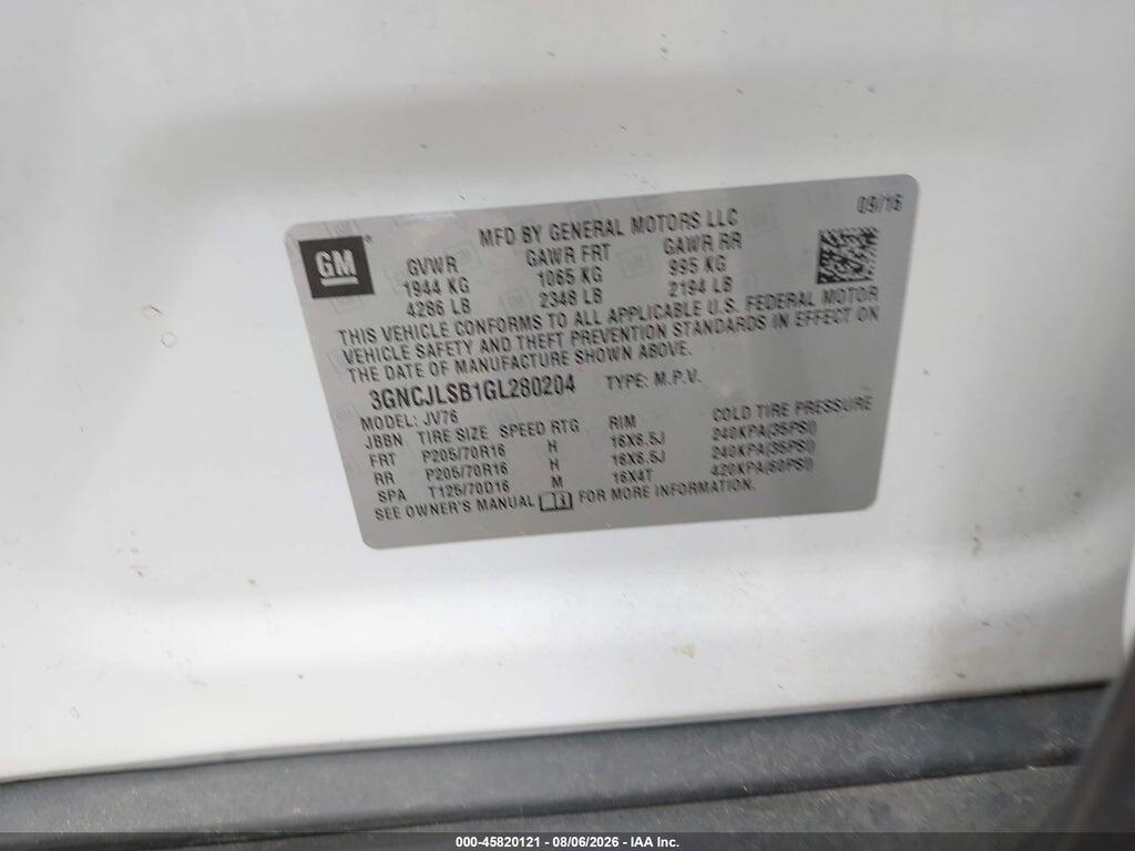 3GNCJLSB1GL280204 2016 CHEVROLET TRAX photo no. 9