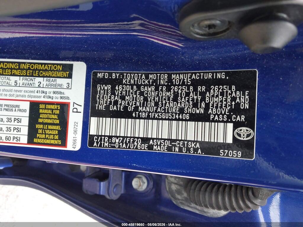 4T1BF1FK5GU534406 2016 TOYOTA CAMRY photo no. 9