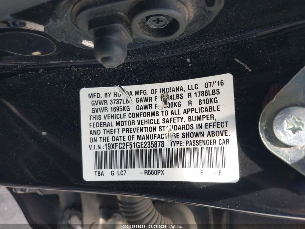 19XFC2F51GE235878 2016 HONDA CIVIC photo no. 9