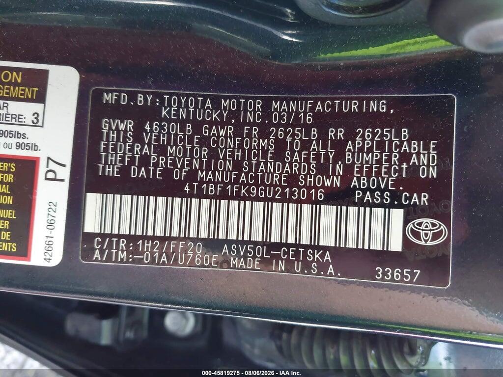 4T1BF1FK9GU213016 2016 TOYOTA CAMRY photo no. 9