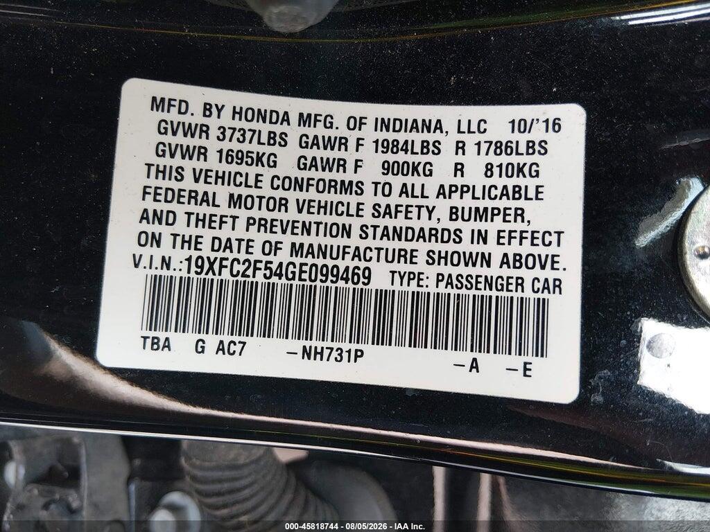 19XFC2F54GE099469 2016 HONDA CIVIC photo no. 9