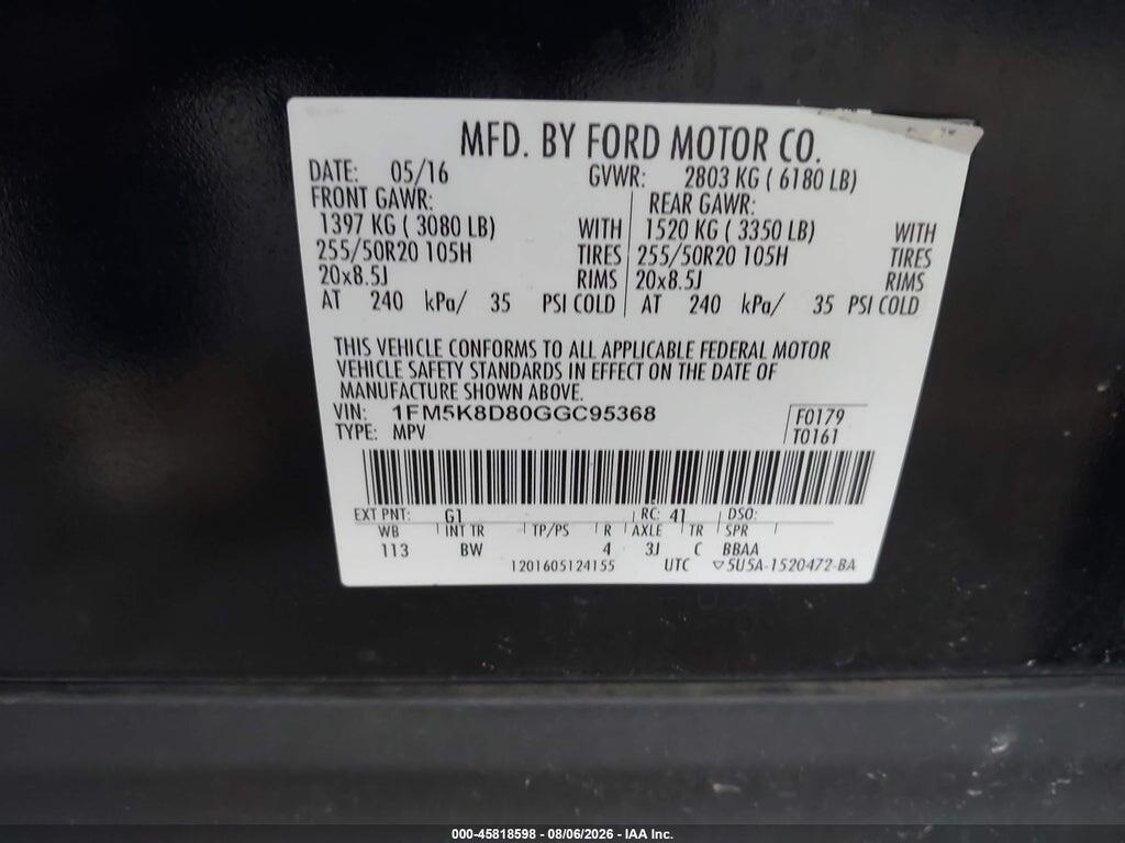 1FM5K8D80GGC95368 2016 FORD EXPLORER photo no. 9