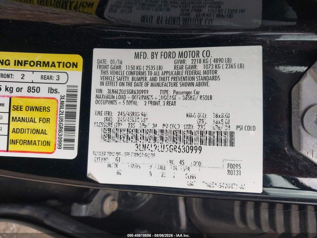 3LN6L2LU5GR630999 2016 LINCOLN MKZ HYBRID photo no. 9