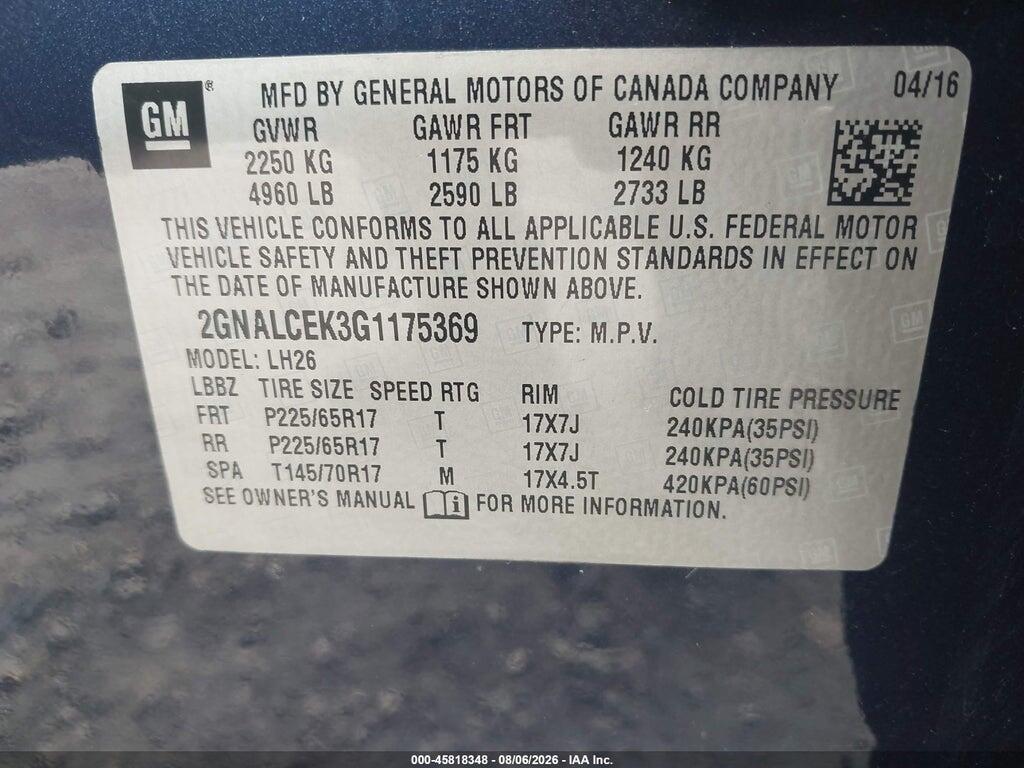2GNALCEK3G1175369 2016 CHEVROLET EQUINOX photo no. 9