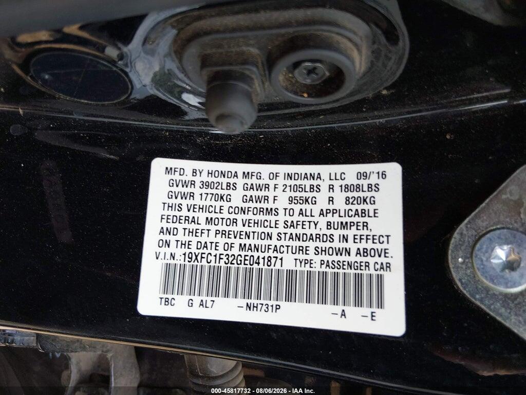 19XFC1F32GE041871 2016 HONDA CIVIC photo no. 9