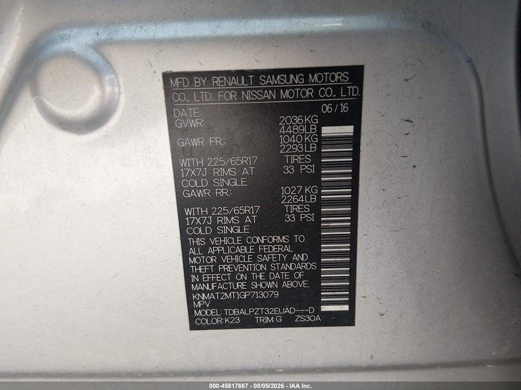 KNMAT2MT1GP713079 2016 NISSAN ROGUE photo no. 9