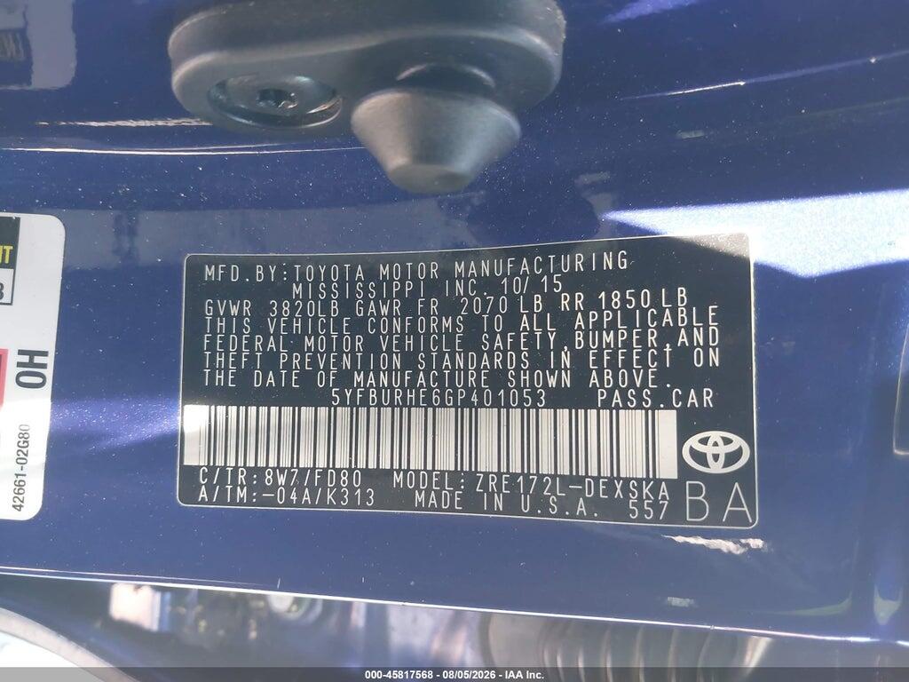 5YFBURHE6GP401053 2016 TOYOTA COROLLA photo no. 9