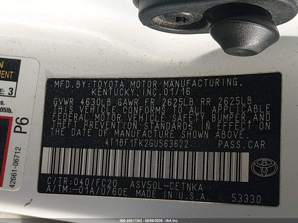 4T1BF1FK2GU563622 2016 TOYOTA CAMRY photo no. 9