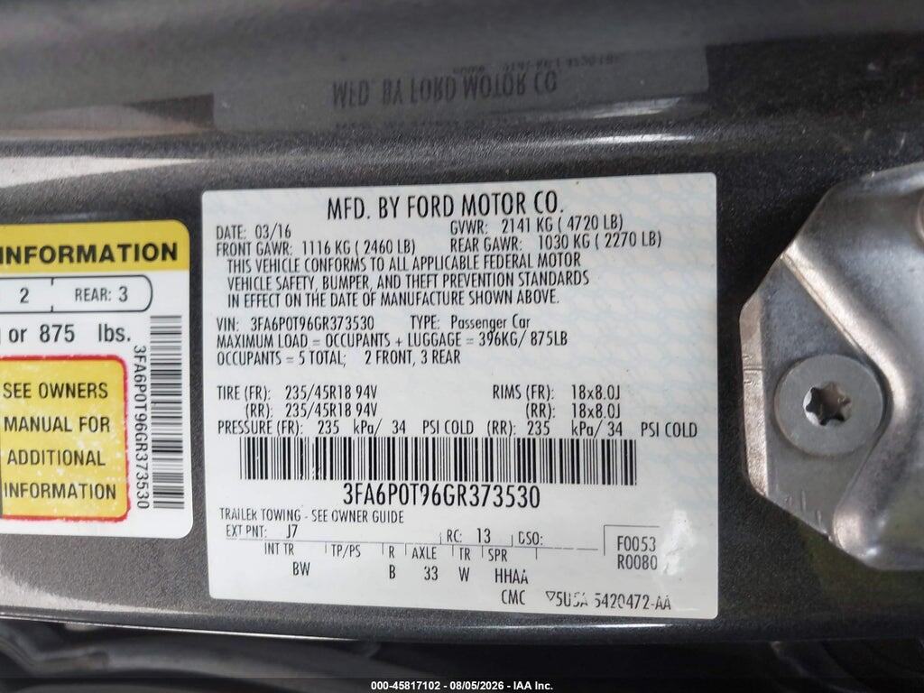 3FA6P0T96GR373530 2016 FORD FUSION photo no. 9