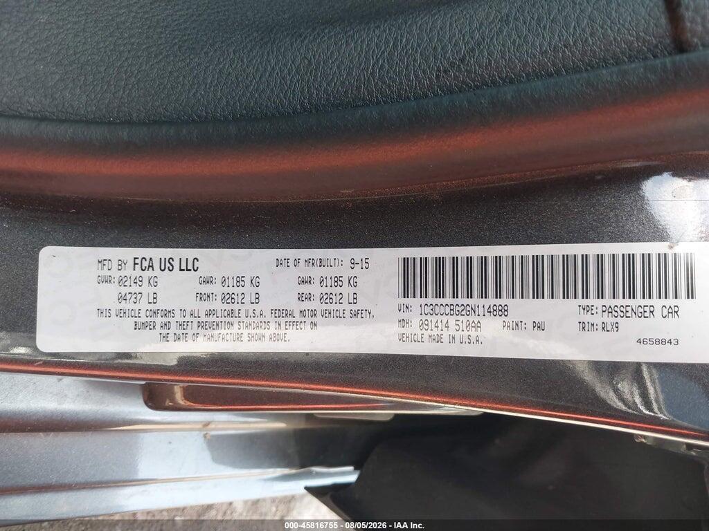 1C3CCCBG2GN114888 2016 CHRYSLER 200 photo no. 9
