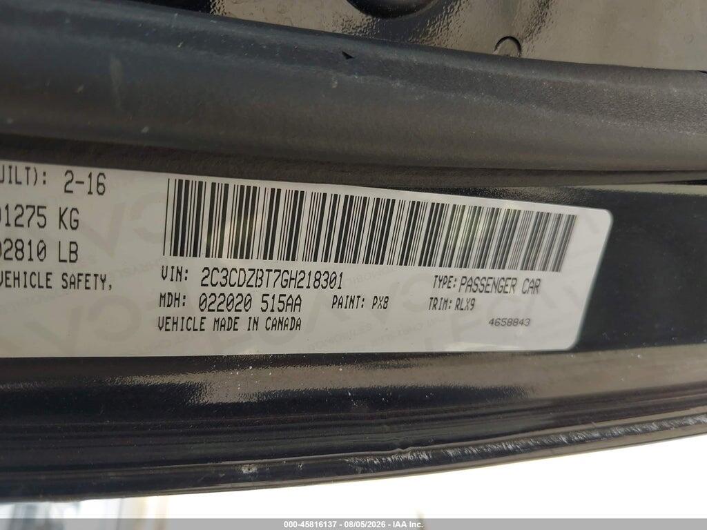 2C3CDZBT7GH218301 2016 DODGE CHALLENGER photo no. 9
