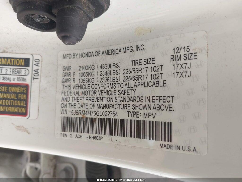 5J6RM4H76GL022754 2016 HONDA CR-V photo no. 9