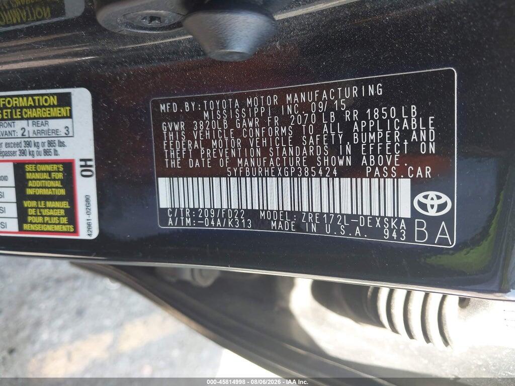 5YFBURHEXGP385424 2016 TOYOTA COROLLA photo no. 9