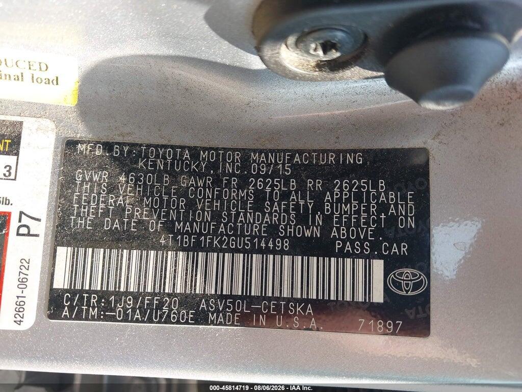 4T1BF1FK2GU514498 2016 TOYOTA CAMRY photo no. 9