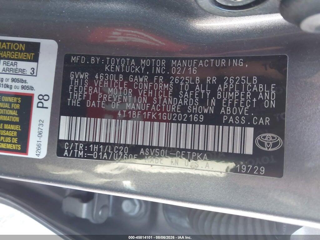 4T1BF1FK1GU202169 2016 TOYOTA CAMRY photo no. 9