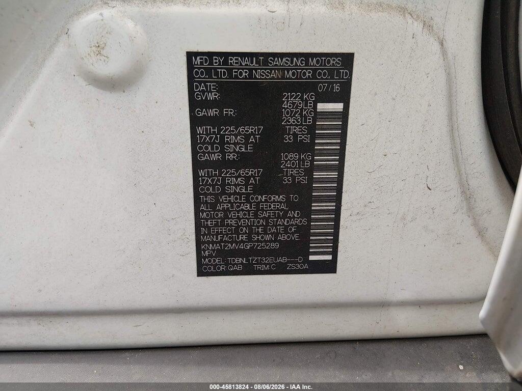 KNMAT2MV4GP725289 2016 NISSAN ROGUE photo no. 9