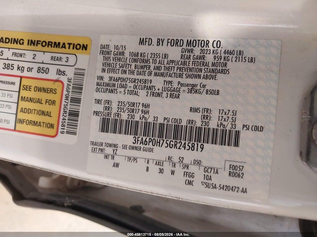 3FA6P0H75GR245819 2016 FORD FUSION photo no. 9
